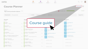 A student's course planner is open. The Course guide link is highlighted and a cursor is selecting it